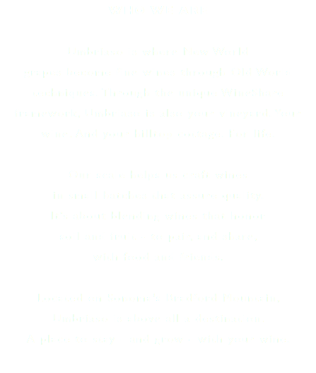 WHO WE ARE Umbriaso is where New World grapes become fine wines through Old World techniques. Through the unique WineShare framework, Umbriaso is also your vineyard. Your wine. And your hilltop cottage. For life. Our scale helps us craft wines in small batches that assure quality. It’s about blending wines that honor soil and fruit - to pair, and share, with food and friends. Located on Sonoma’s Bradford Mountain, Umbriaso is above all a destination. A place to stay - and grow - with your wine.